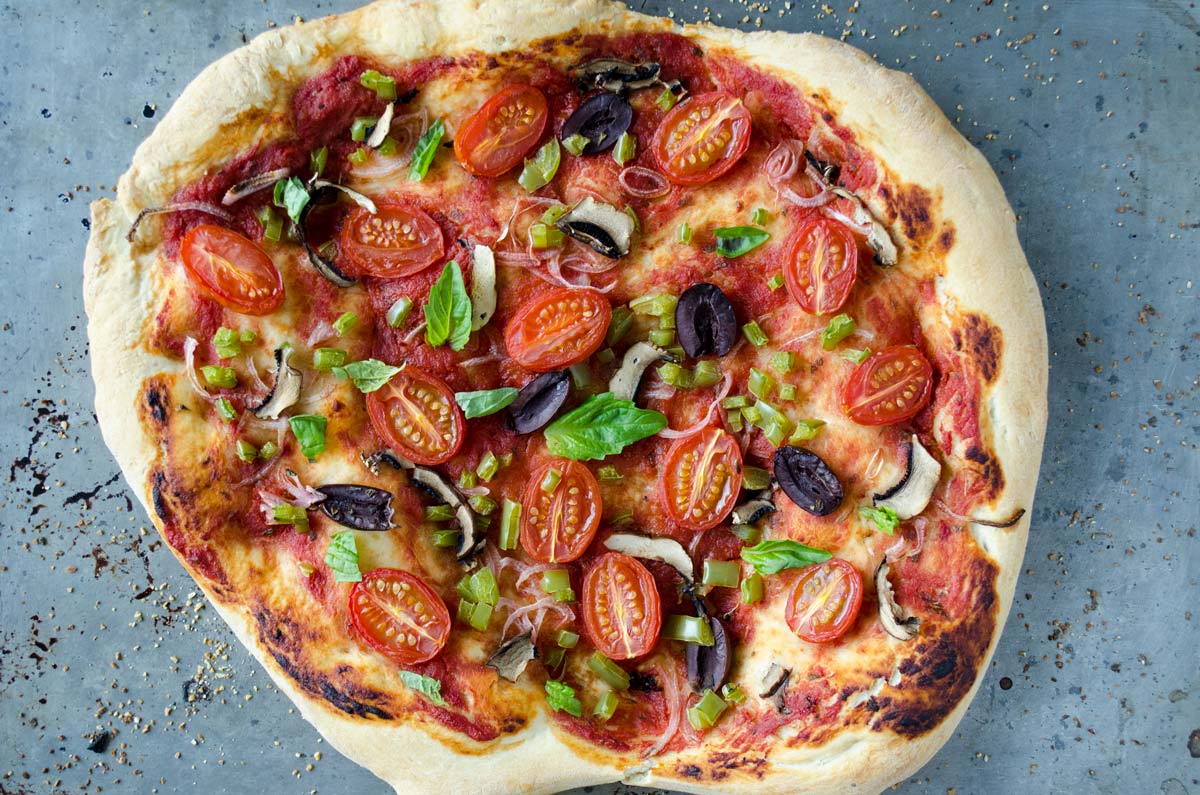 Pizza vegana con hummus, Receta