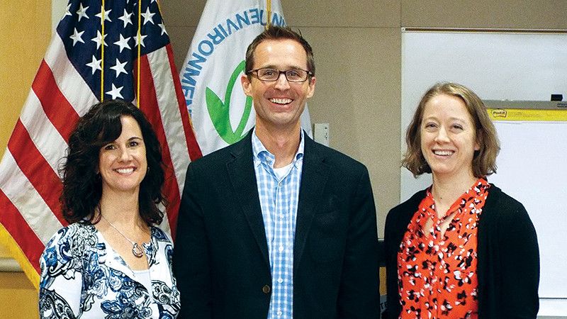 Erin Hill, president of the Institute for In Vitro Sciences and current president of ASCCT; David Allen, president of Integrated Laboratory Systems, Inc., and past president of ASCCT; Kristie Sullivan, vice president of research policy for the Physicians Committee. 2016 annual ASCCT meeting, Research Triangle Park, North Carolina.