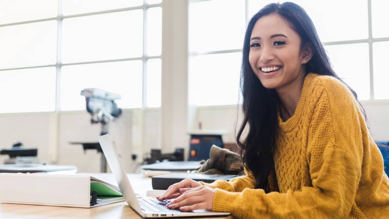 student using laptop