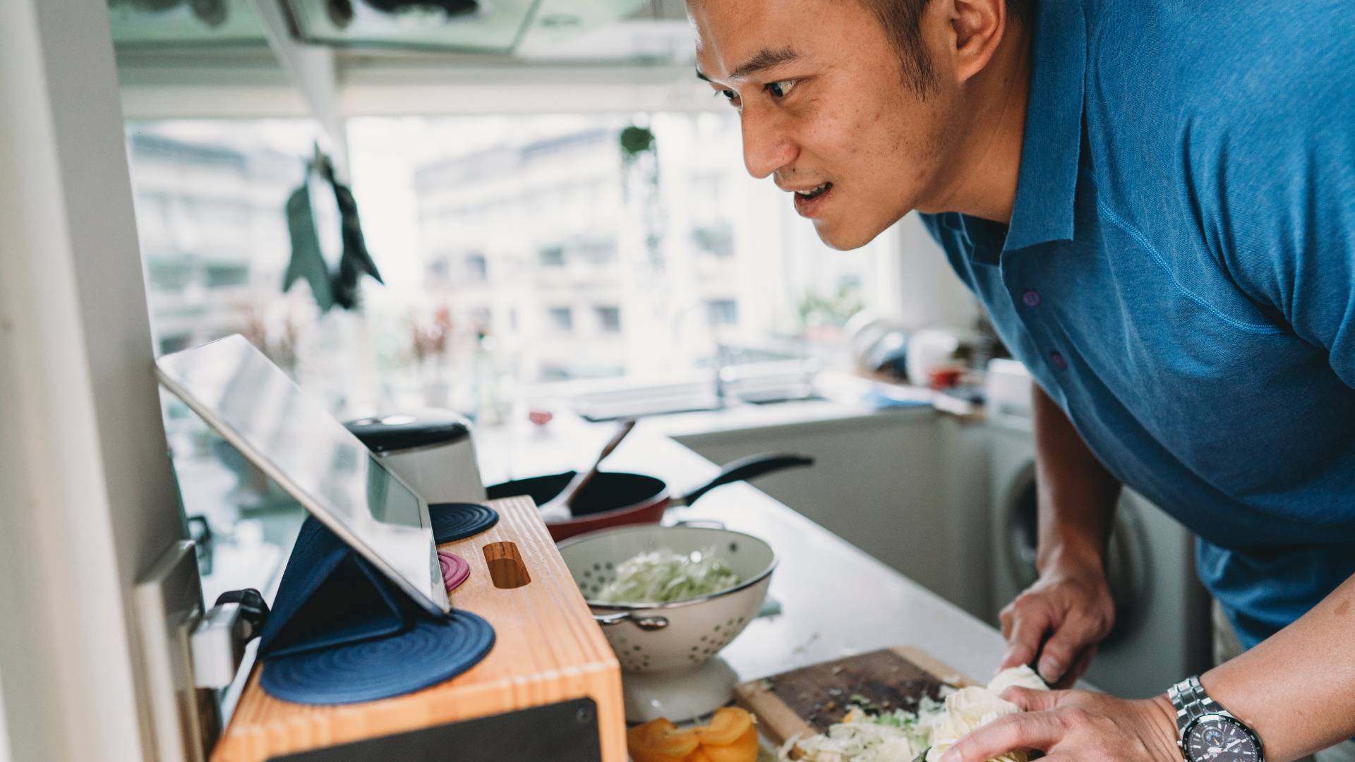 man prepping food