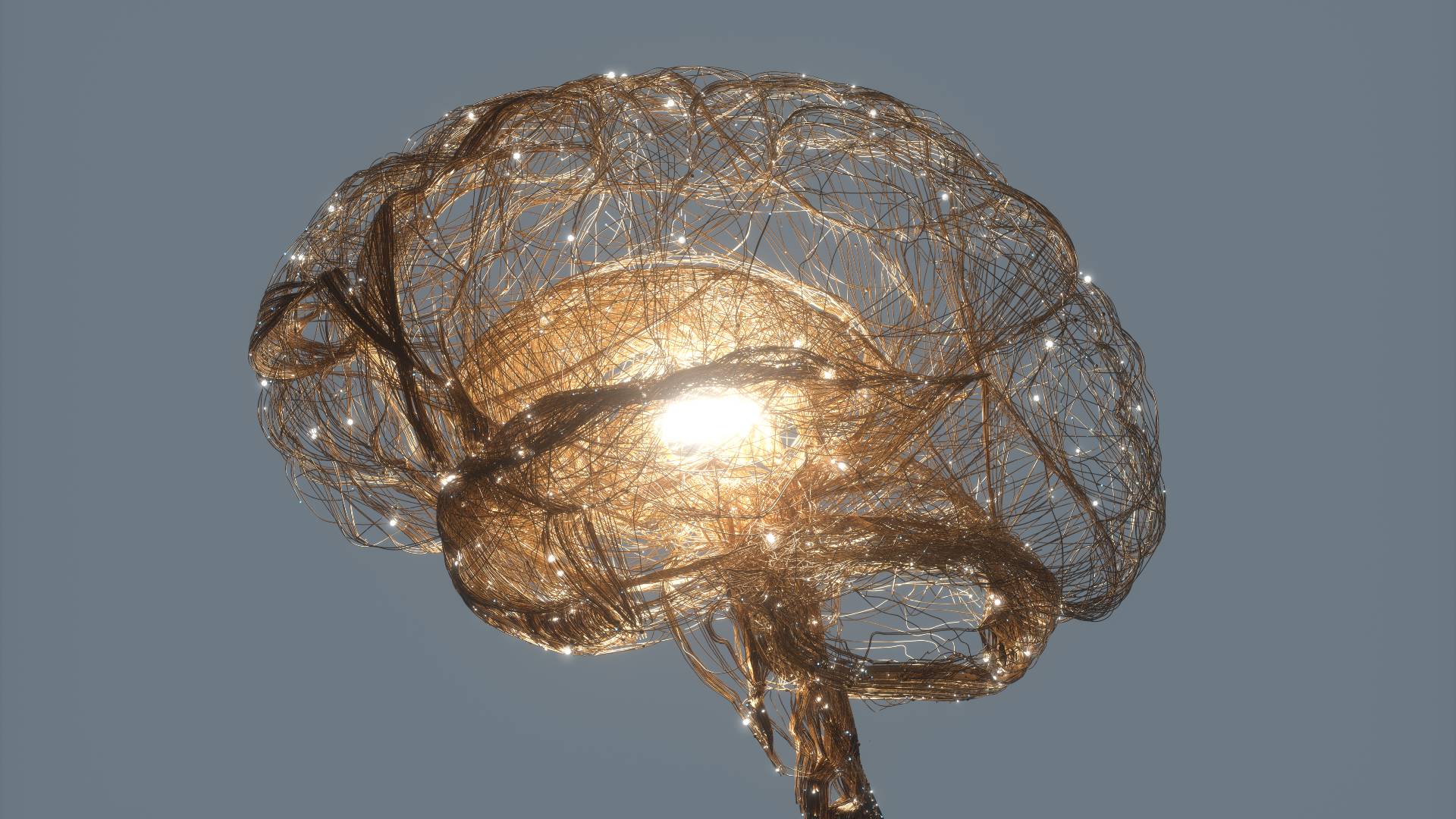 Artificial intelligence human brain made with golden wires