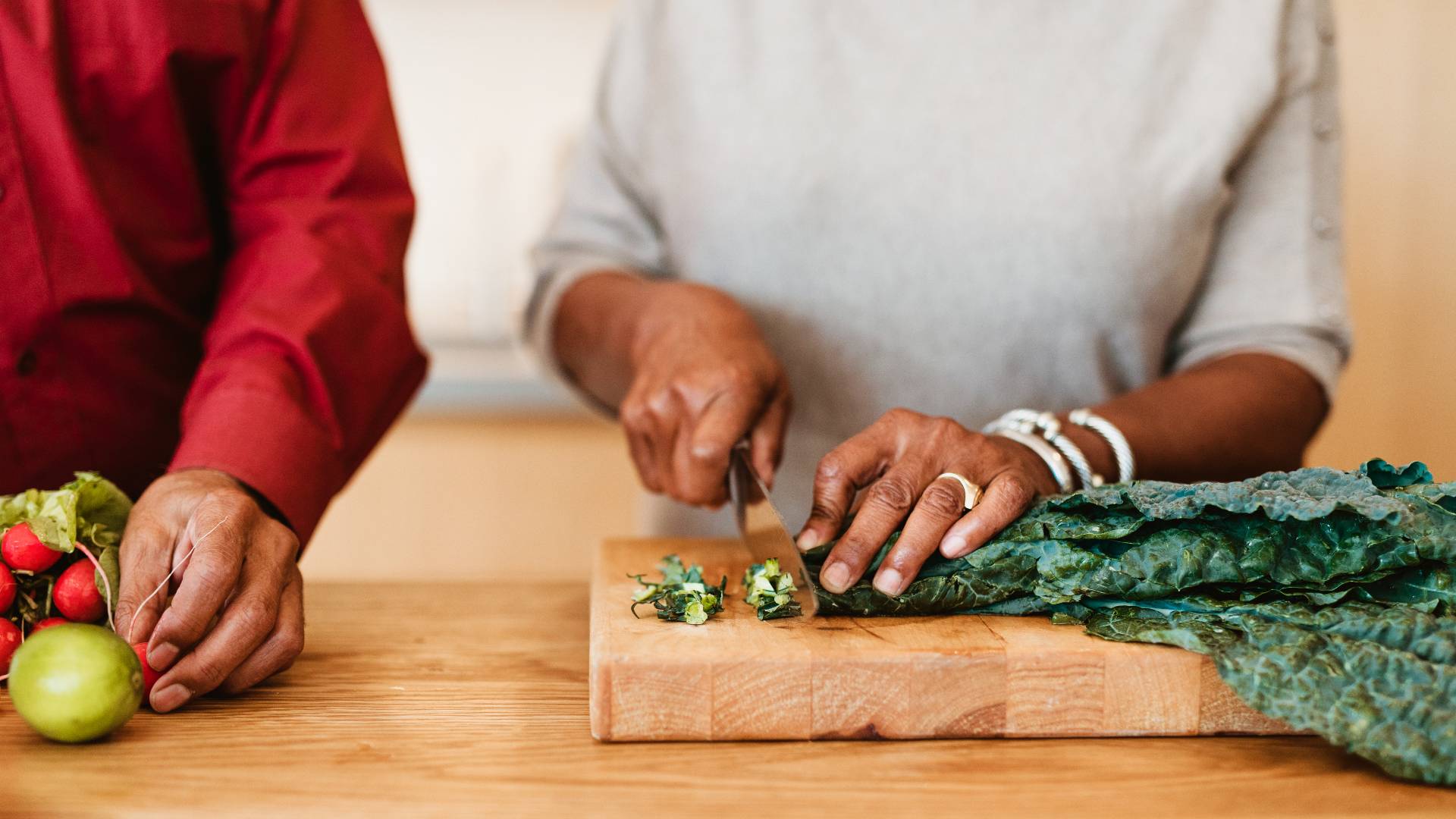 seniors chopping vegetables