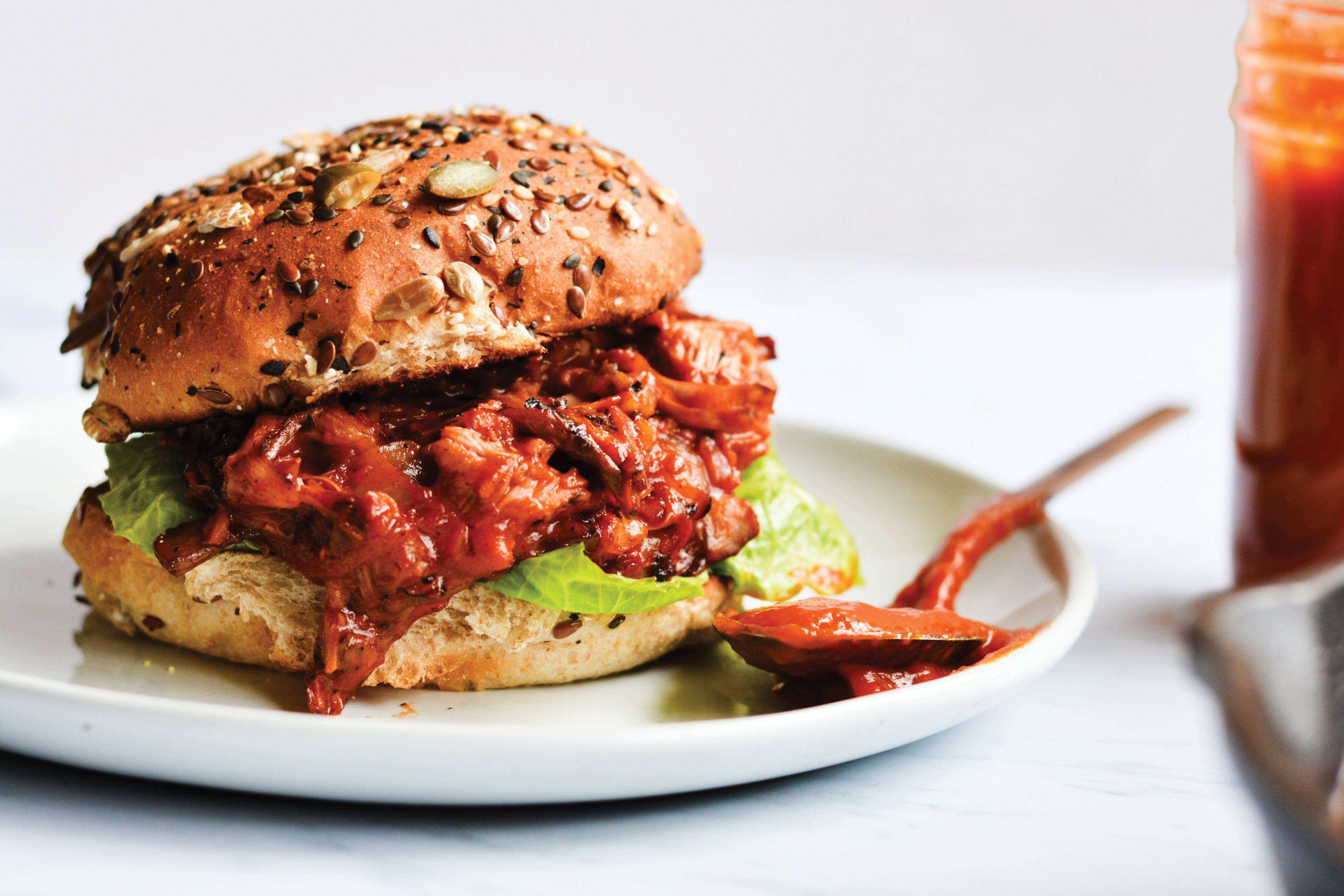 Pulled Jackfruit and Mushroom Barbecue Sandwiches