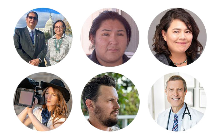 Top row (L-R): Jonathan and Phefelia Nez, former president and first lady of the Navajo Nation; Kai Begay, mechanical engineering student at Northern Arizona University; Shonri Begay, film producer and local food advocate. Bottom row (L-R):; Oakley Anderson-Moore, filmmaker, Little Sure Shot Films; Al Reinhard, filmmaker, Little Sure Shot Films; Neal Barnard, MD, president of the Physicians Committee for Responsible Medicine.