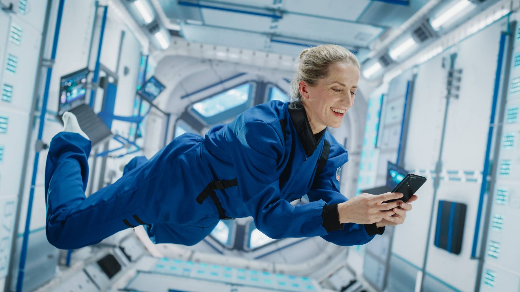 Happy Astronaut Floating in Zero Gravity