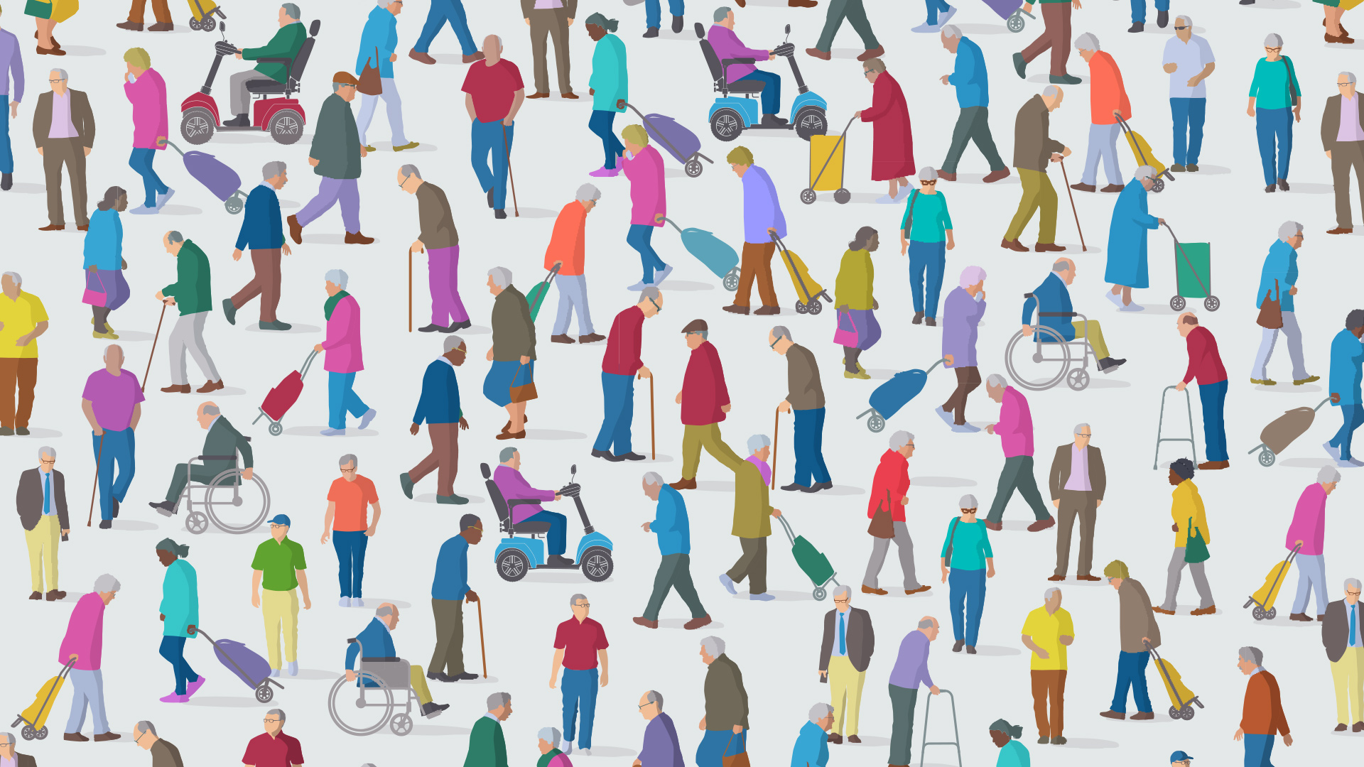 Silhouettes of people in walking and in wheelchairs