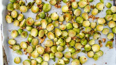 brussels sprouts on baking sheet